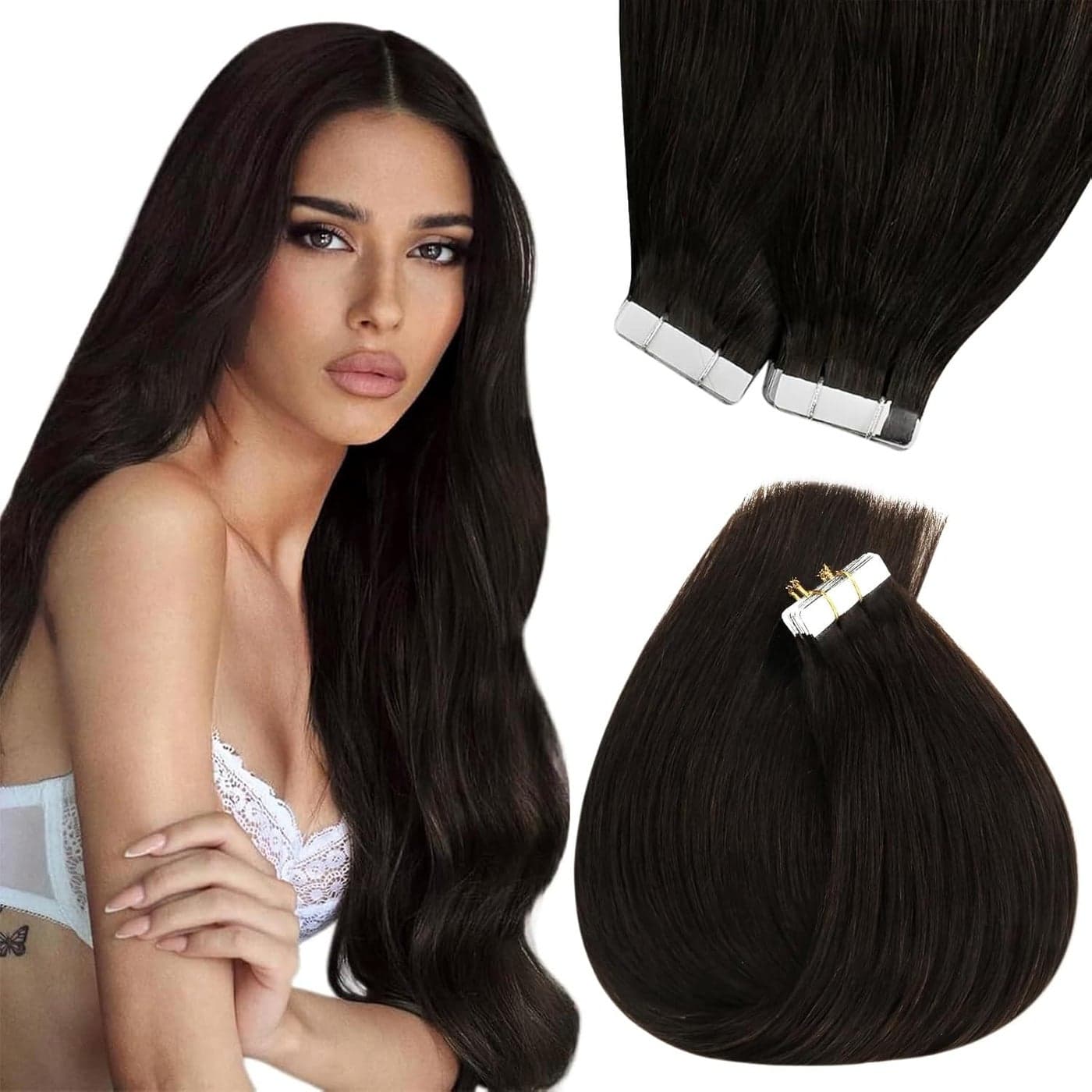 Sunny Hair Tape in Extensions Darkest Brown Tape on Hair Extensions Invisible Human Hair Tape in Extensions Brown Tape in Hair Extensions Soft Silky Tape in Extensions Human Hair 50g 20pcs 16inch