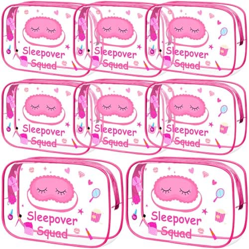 Aliceset 8 Pcs Sleepover Party Supplies Sleepover Squad Makeup Bags Slumber Birthday Party Favors Spa Squad Cosmetic Bag Spa Stuff Waterproof Toiletry Pouches Overnight DecorationsRose Red