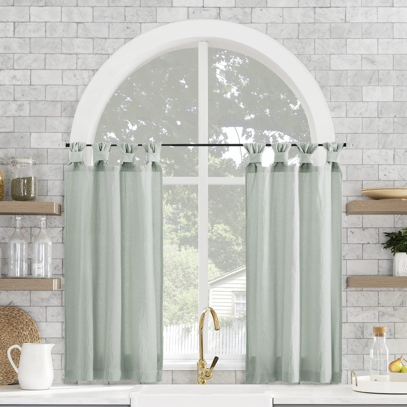 Archaeo Washed Cotton Small Window Twist Tab Cafe Curtains 52 x 36 Seafoam Green
