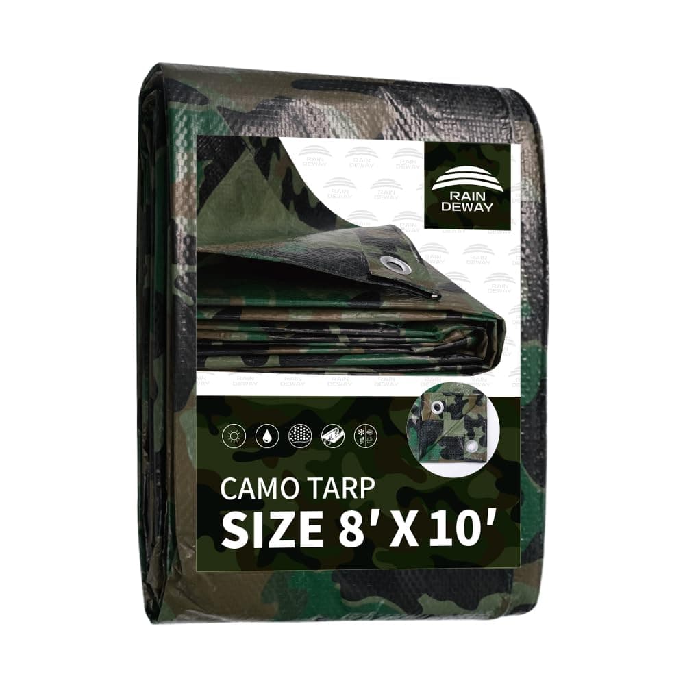 RAINDEWAY Camo Tarp 8x10 Feet 7 Mil Thickness Waterproof Tarp for Outdoor Camping Hunting Backpacking Canopy Tent Ground Cover Boat Motorcycle Roof Wood RV