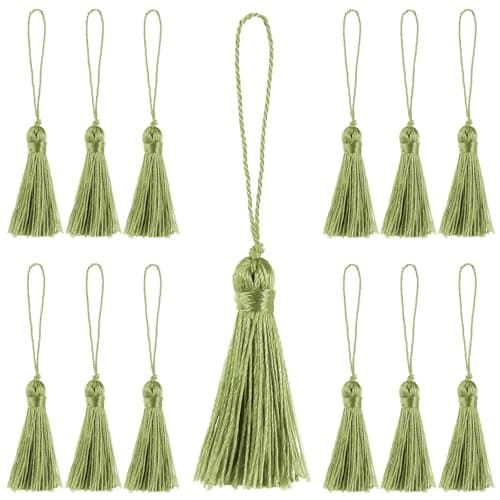 Fenghuangwu 48pcs 375inch Mini Bookmark Tassels Handmade Keychain Tassel Silky Floss Craft Tassel for Jewelry MakingTagsDIY Accessory Light Green 48pcs