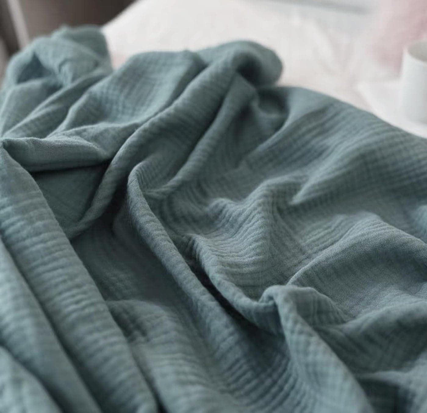 KyraHome 100 Organic Cotton 50x60 Muslin Blankets for Adults Women Couch PreWashed Plant Dyed Breathable Lightweight Gauze Blanket All Season Slate Blue