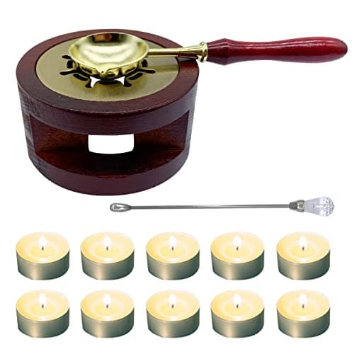 Wax Seal Warmer Kit Melting Furnace Tool with Spoon and Stir Stick Tealight Candles Set for Wedding Wax Envelope Seal Stamp Redwood B