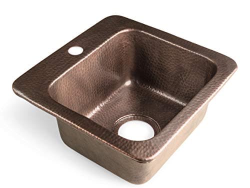 Monarch Abode 15-inch Hand Hammered Pure Copper Baxter Drop in Small Bar Sink, Home & Bar Sinks with Faucet Hole for Wet Kitchen, Drop in RV Sink, Kitchen Sinks