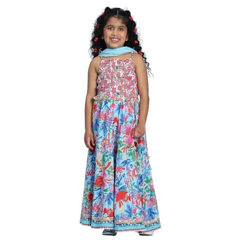 Biba Girls Light Pink Viscose Rayon Flared Printed Lehenga Set_2-3Y