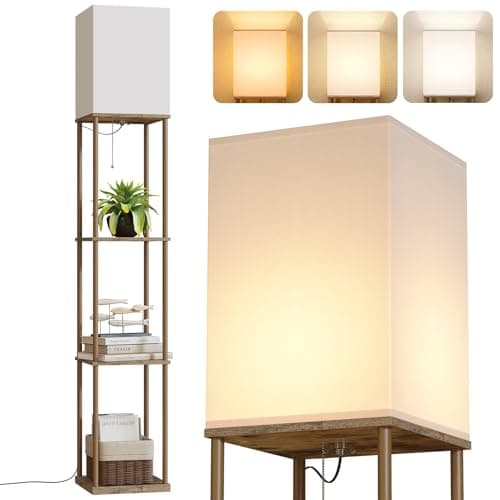 SUNMORY Floor Lamp with Shelves, Modern Square Shelf Lamps, Display Shelf Standing Lamp with 3 Color Temperature Bulb, Corner Bookshelf Lamps for Living Room and Bedroom Office, Home Decor