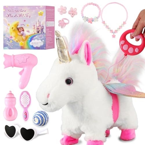 HCdoujoy White Unicorn Toys for Girls Toy Set Singing Walking Electronic Plush Unicorns with Control Leash Pretend Dress Up Animated Stuffed Unicorn Gift for KidsToddler Kids 3 4 5 6 Years