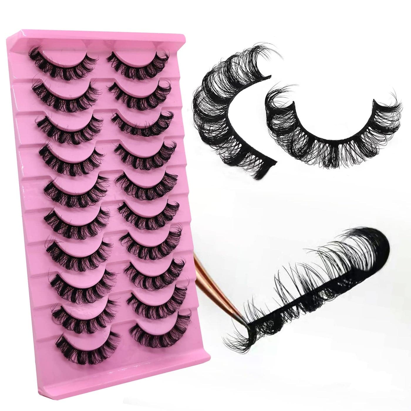 10Pairs 3D Russian Strip Lashes DD Curl Lash Strips Mink Eyelashes Fluffy Wispy Natural Look