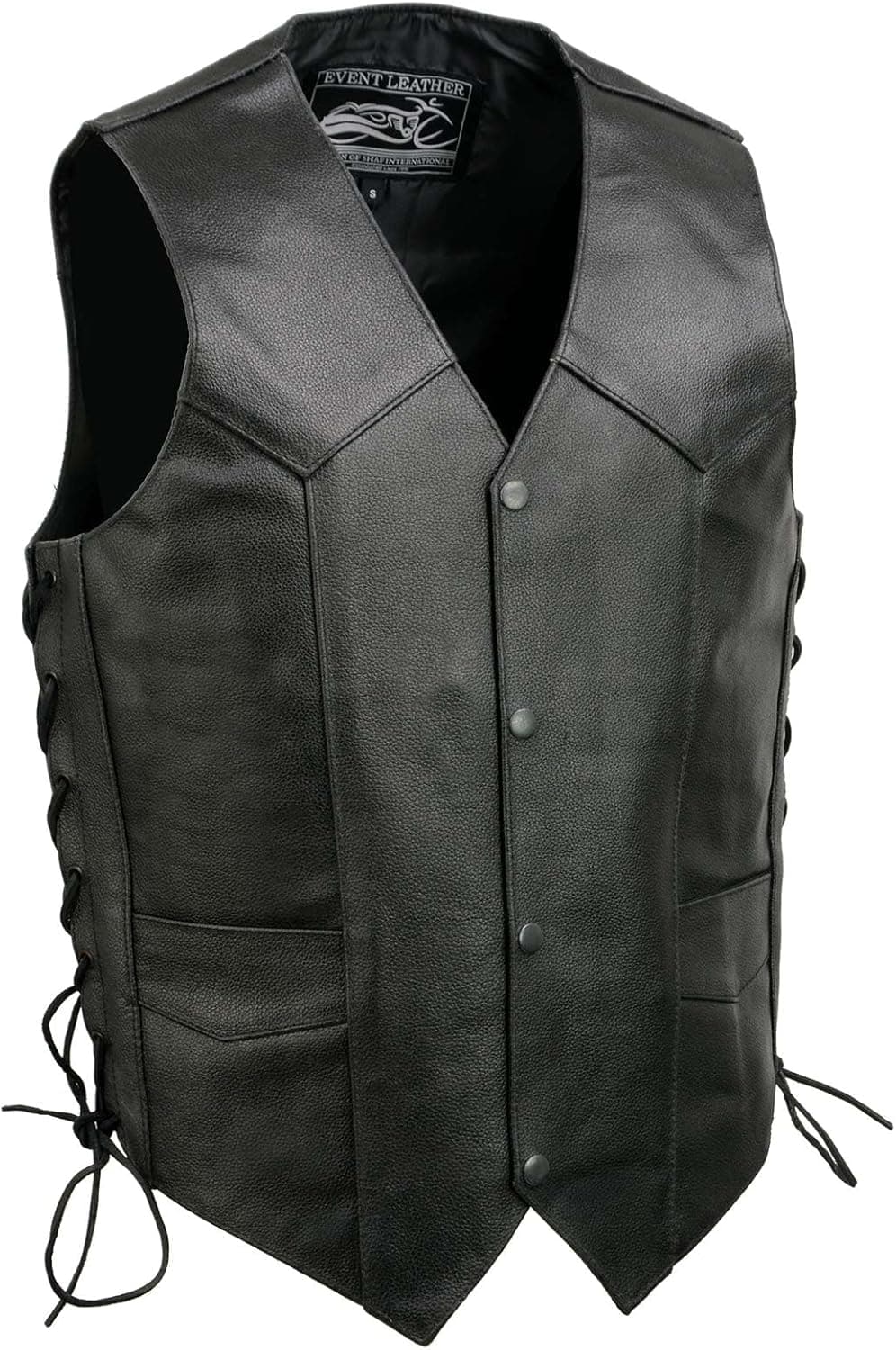 Event Leather EL5315 Black Motorcycle Leather Vest for Men with Side Lace - 6X-Large