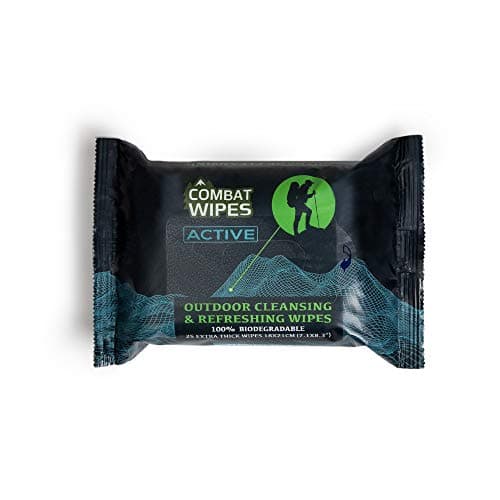 Combat Wipes ACTIVE Outdoor Wet Wipes Extra Thick Camping Gear Biodegradable Body Hand CleansingRefreshing Cloths for Backpacking Gym wNatural Aloe Vitamin E 25 Wipes