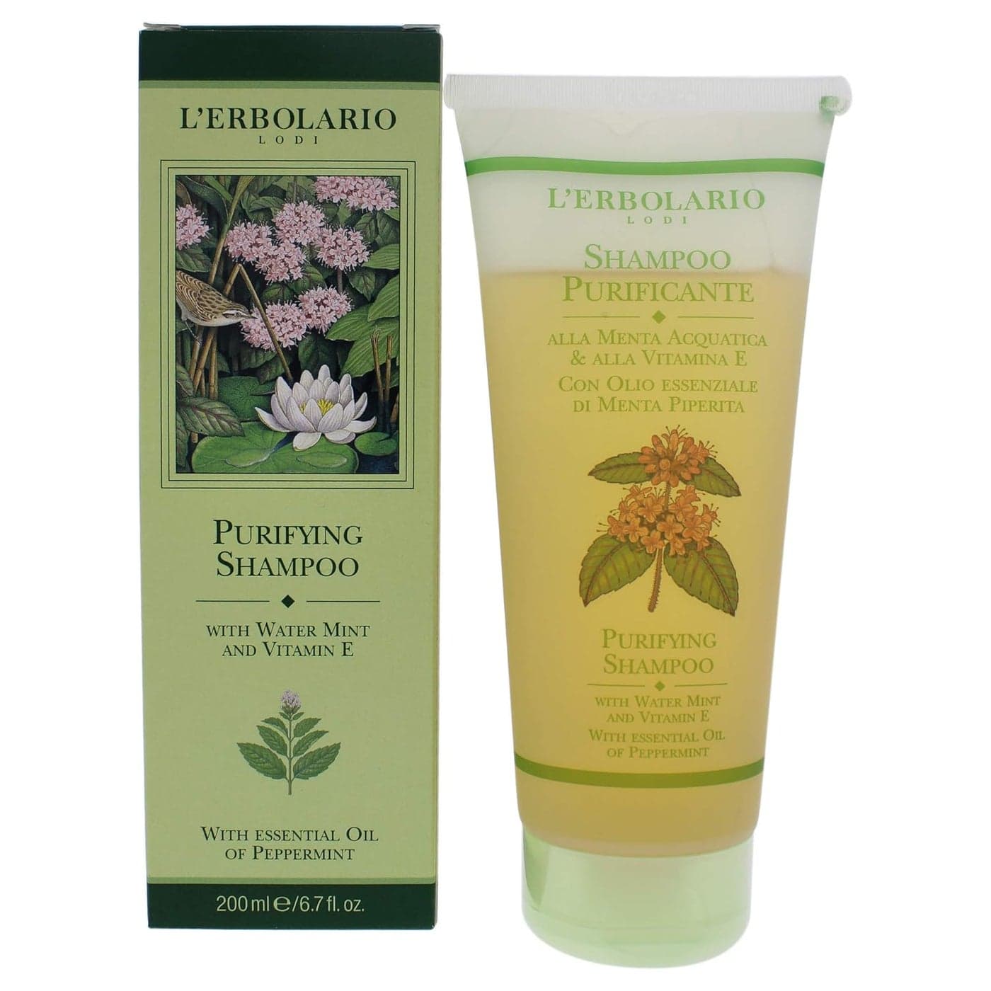 LErbolario Purifying Shampoo Deep Cleanser For All Hair Types With Water Mint And Vitamin E Blended With Essential Oil Of Peppermint Deodorizing Shampoo To Keep Odors At Bay 67 Oz