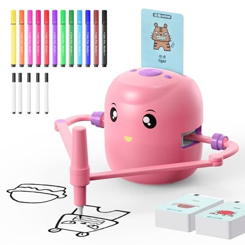 CYJBE Interactive Educational Drawing Robot for Kids Montessori Learning Toy with 150 Word Cards Voice Interaction Ages 5 Pink