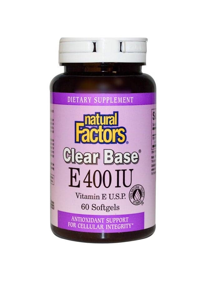 , Clear Base Vitamin E 400 IU, Antioxidant Support for Cardiovascular and General Health, 60 softgels (60 servings)
