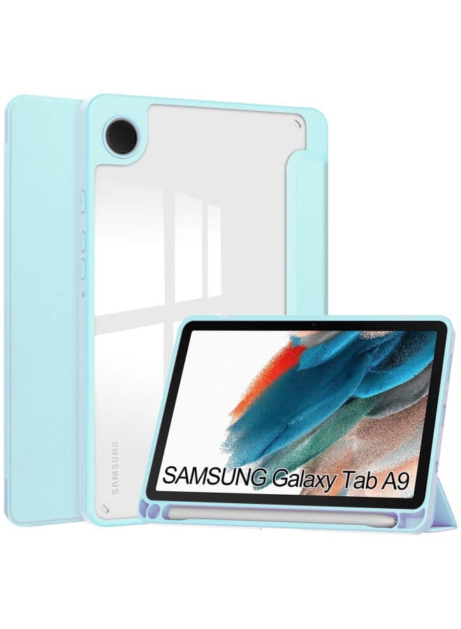 Applicable To Samsung Tab A9plus Tablet Protective Case A9/A9 + Transparent Acrylic Pen Slot Tri-fold Drop-resistant Case-Color:Sky Blue-Applicable Model:Samsung A9 8-inch