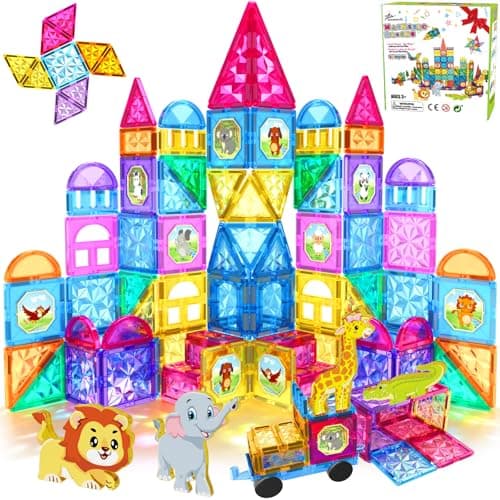 Jasonwell Magnetic Tiles Kids Magnetic Blocks 110PCS Building Sets 3D Magnet Toys Preschool Educational Construction STEM Toy Christmas Birthday Gifts for Toddlers Boys Girls 3 4 5 6 7 8 9 Year Old