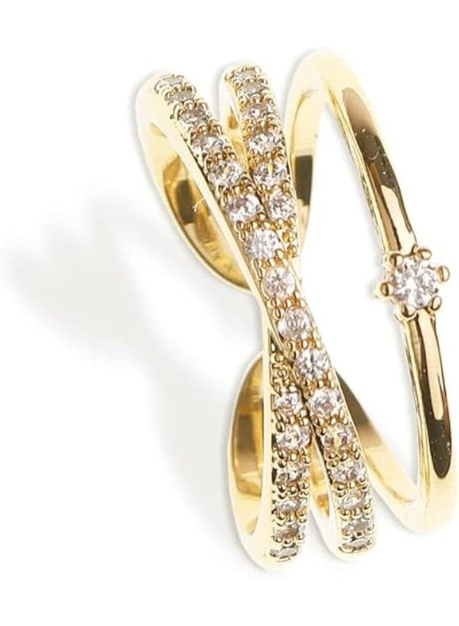 Gold X Criss Cross Rhinestone Staking Rings for Women Dainty Adjustable Illusion Multi Circle Faux Diamond Cubic Zirconia Stack Ring Statement Wedding Jewelry Gift