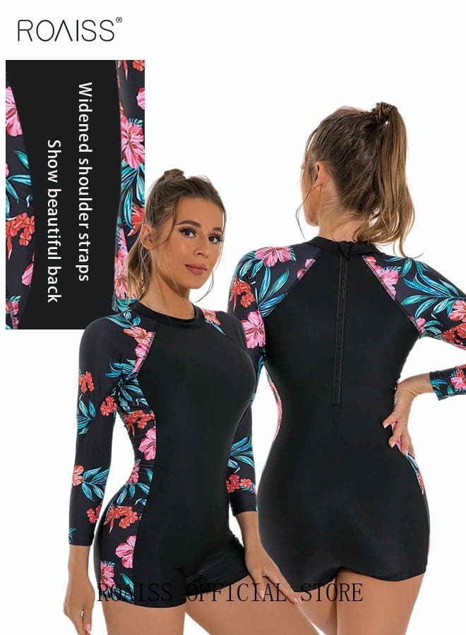Women's One Piece Backless Swimsuit Color Block Design with Long Sleeves for Upf Sun Protection Conservative Full-Coverage Cut for Swimming, Surfing, And Active Water Sports Quick-Dry, Breathable Stretch
