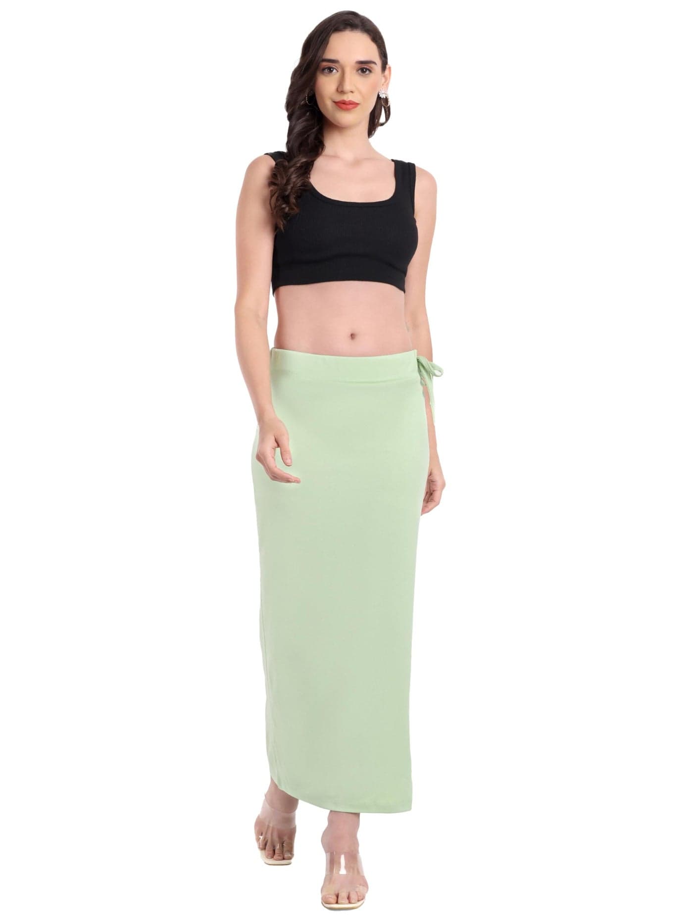 LABEL PUNYA Saree Shapewear Petticoat for Women – Mermaid Fit Tummy Control Saree Shaper with Side Slit & Adjustable Drawstring, Stretchable Fish Cut Saree Underskirt for Smooth Drape-MintGreen-3XL