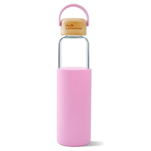 The Better Home Borosilicate Glass Water Bottle with Sleeve (500ml) | Bamboo Lid & Silicon Sleeve | Fridge Water Bottles for Home, Office & Gym | Water Bottles for Fridge (Pink, Pack of 1)