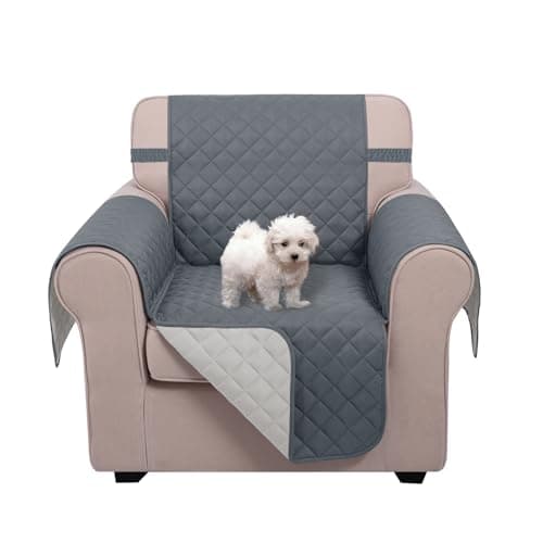 U-NICE HOME Recliner Chair Covers Reversible Chair Cover Pet Covers for Dogs with Elastic Straps Water Resistant Diamond Quilted (23''Armchair, Dark Blue/Light Grey)