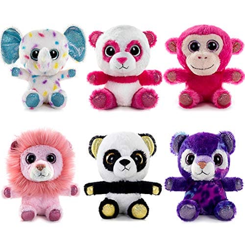 My OLi 5 Plush Toys Set Stuffed Animals Bundle of Zoo Animal Toys LionMonkeyElephantPink BearPurple BearPanda Stuffed Animals Pack of 6 for Babies Kids Girls Boys