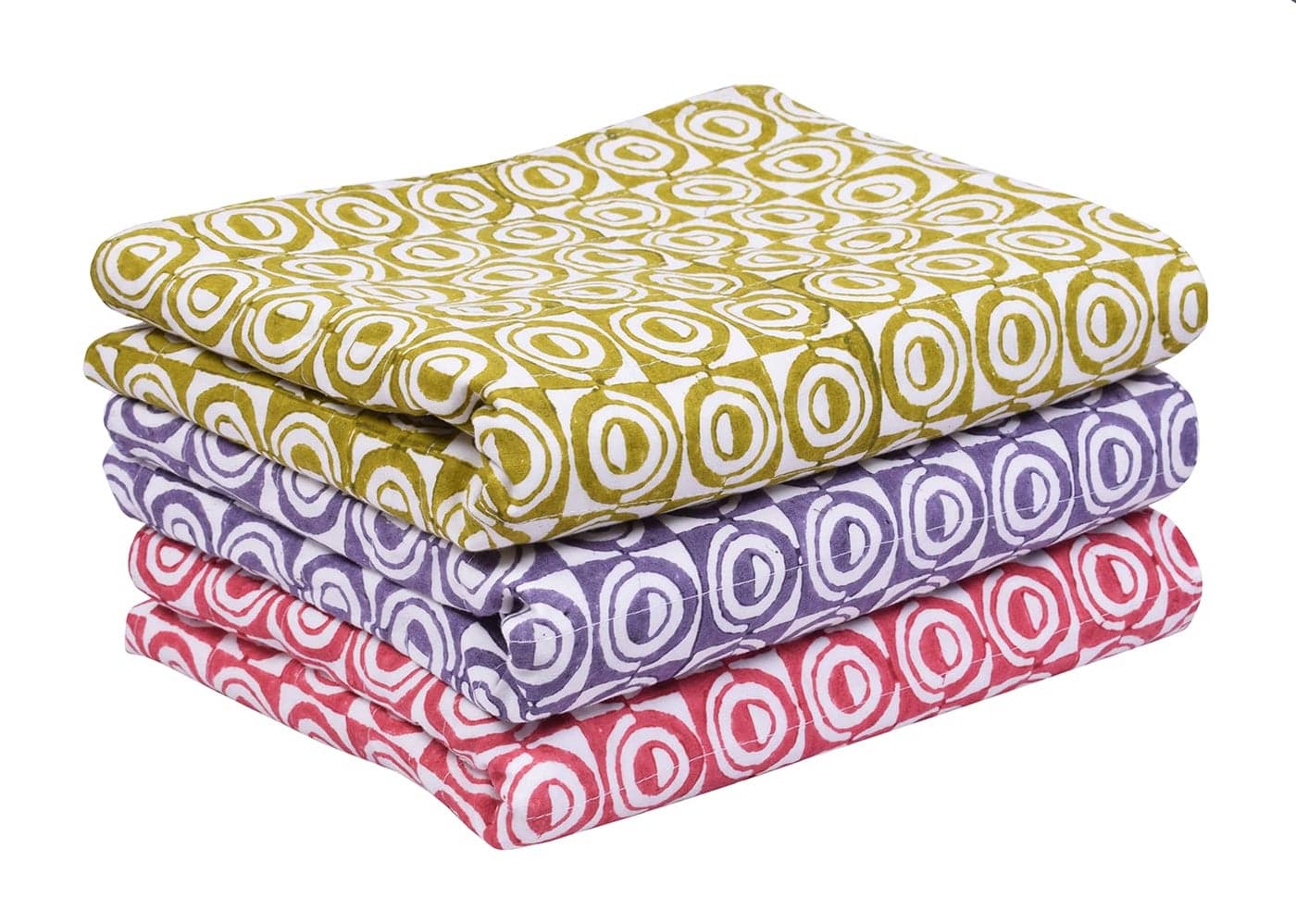 MK Handicraft (PurpleCrown), Pack of 3pieces Pure Breathable Cotton and high Absorbent Block Print Cribsheet for Newborn Babies, Swaddler Cum Comforter for Infants.(Children: M, 75cmx65cm, Purple)