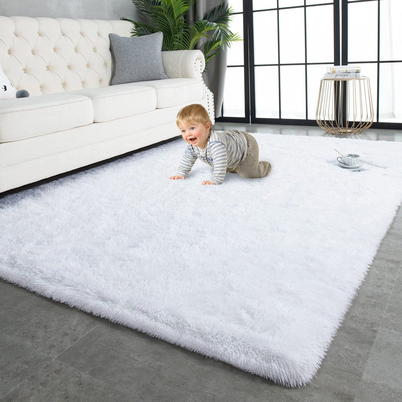 TWINNIS Super Soft Shaggy Rugs Fluffy Carpets 5x8 Feet Indoor Modern Plush Area Rugs for Living Room Bedroom Kids Room Nursery Home Decor Upgrade AntiSkid Rectangular Fuzzy Rug White