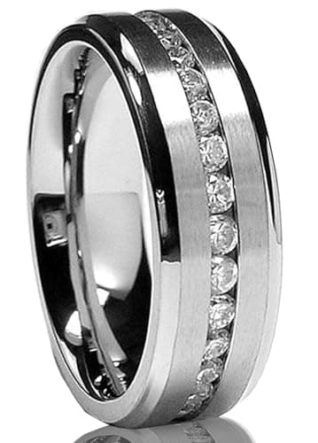 Metal Masters 7MM Men's Eternity Titanium Ring Wedding Band with Cubic Zirconia CZ size 9