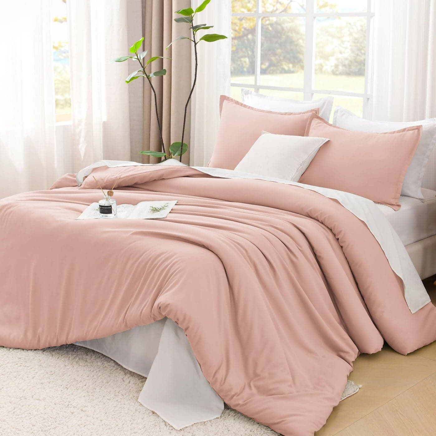 Litanika Pink Twin Comforter Set for Girls 2 Pieces Kids Blush Plain Bedding Comforter Set All Season Bed Set 66x90In Comforter 1 Pillowcase