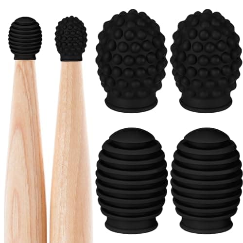 4 Pieces Drum Mute Drum Dampener Silicone Drumstick Silent Practice Tips Percussion Accessory Mute Replacement Musical Instruments Accessory (Black,Grid, Dot)