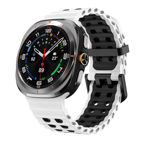 Compatible with Samsung Galaxy Ultra Watch Strap, Double-colored Soft Silicone Galaxy Watch Ultra Strap Adjustable Rugged Sport Bands for Galaxy Ultra Watch 47mm Men Women(NO WATCH) (White and Black)