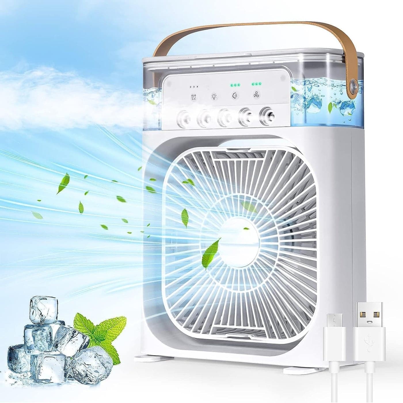 Ingreed with USB Desk Fan Personal Portable Cooler with 7 Colors LED Light Timer 3 Wind Speeds 3 Spray Modes Mini Cooler for Home Mini Cooler Fan Portable AC for Home