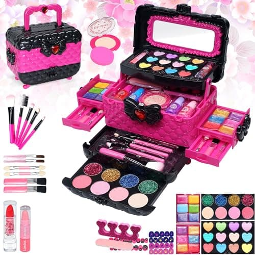 Kids Makeup Sets for Girls - Washable Makeup for Kids 8-12, Maquillaje para Niñas, Play Make Up Kit, Toys for Little Girl, Princess Toddler Kid Stuff, Ages 345679 10 Year Old Girl Birthday Gifts(Rose)