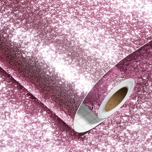 Decotalk Glitter Wallpaper Pink Sequins Wallpaper Stick and Peel Pink Sparkle Wall Paper for Wall 17.7x120 Inch Sequins Rose Color Contact Paper Glitter Vinyl for Craft DIY Decoration