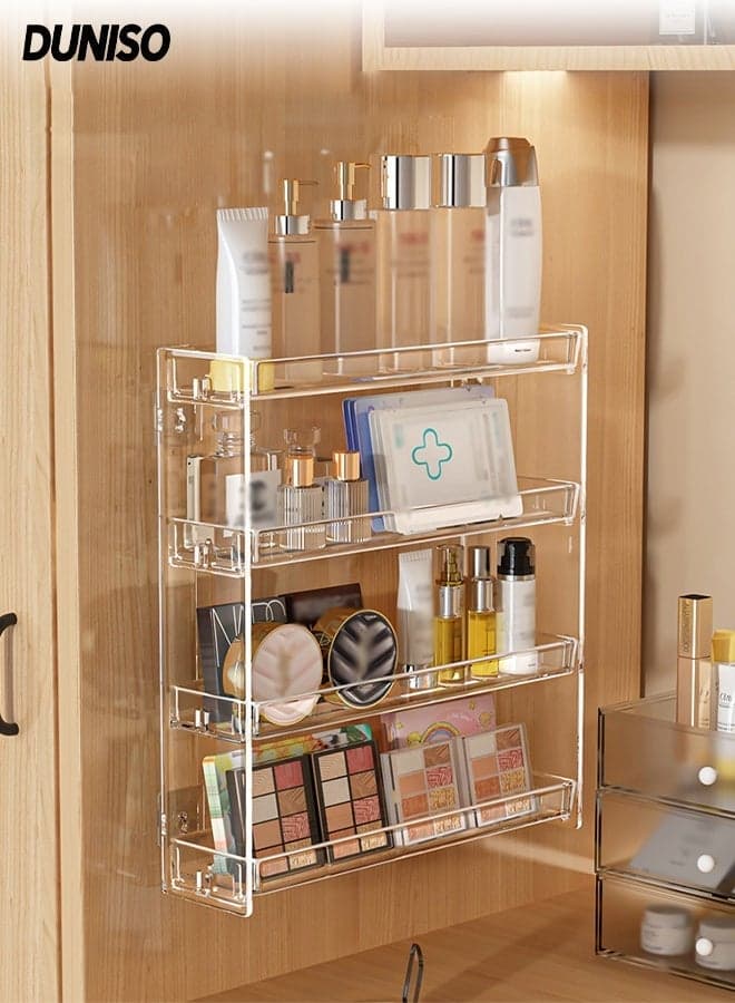 4 Tier Wall Mounted Bathroom Rack,Hangable Cosmetic Display Cases,Large Capacity Bathroom Organizer,Detachable Plastic Makeups Organizer,Not Easily Deformed, Sturdy and Durable,Suitable for Living Room, Kitchen, Bathroom