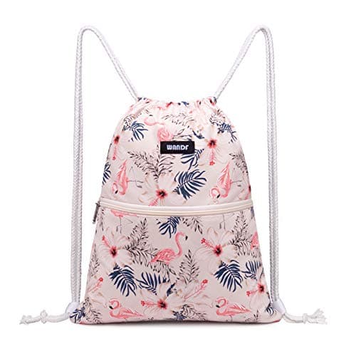 WANDF Drawstring Backpack String Bag Sackpack Cinch Water Resistant Nylon for Gym Shopping Sport Yoga (Flamingo)