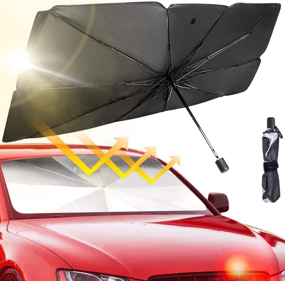 House of Quirk Car Windshield Sun Shade Umbrella - Foldable Windshield Sunshade Cover UV Block Car Front Window Heat Insulation Protection for Auto Trucks Cars (Large Black)