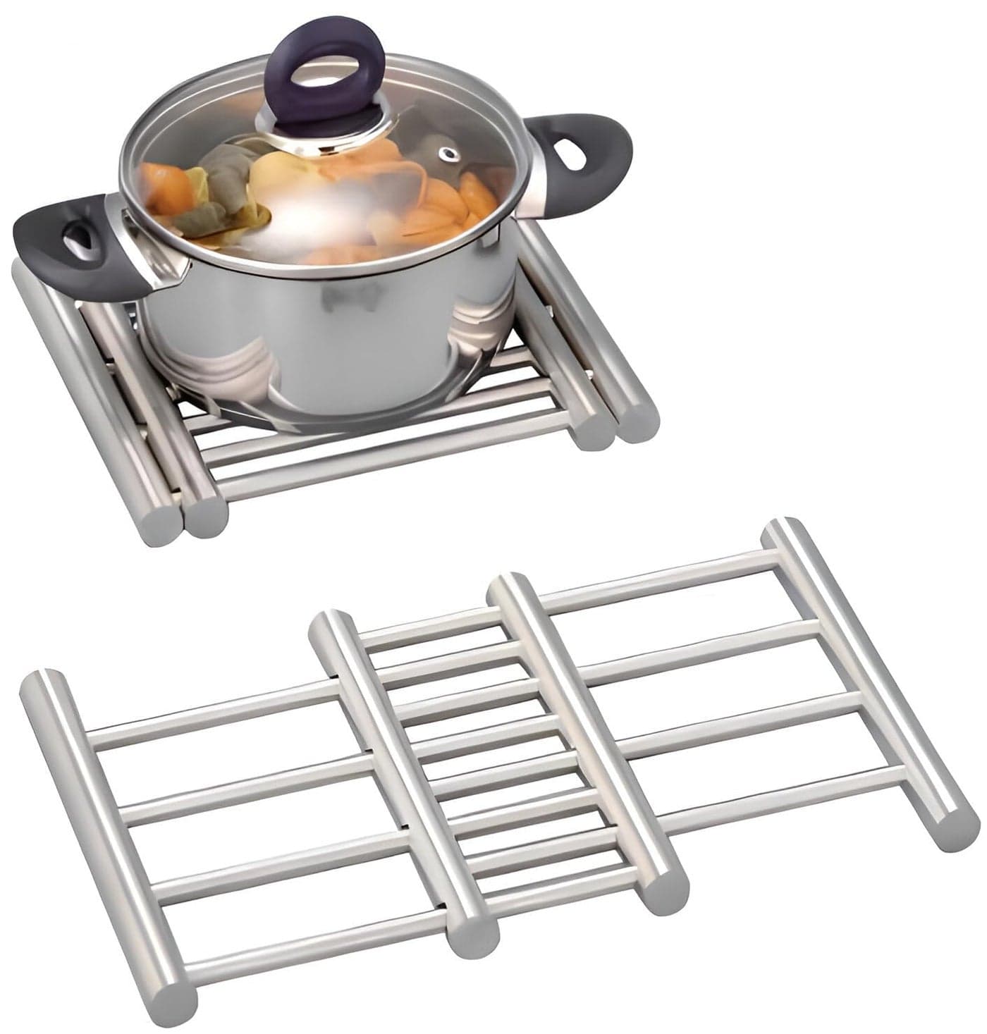EARTHCONE 2Pcs Hot Pot Rack Stainless Steel Expandable Rack Hot Pot Stand for Hot Utensils in Kitchen Vessel Stand for Kitchen Dining Table Trivets for Hot Pots Pans Cookers