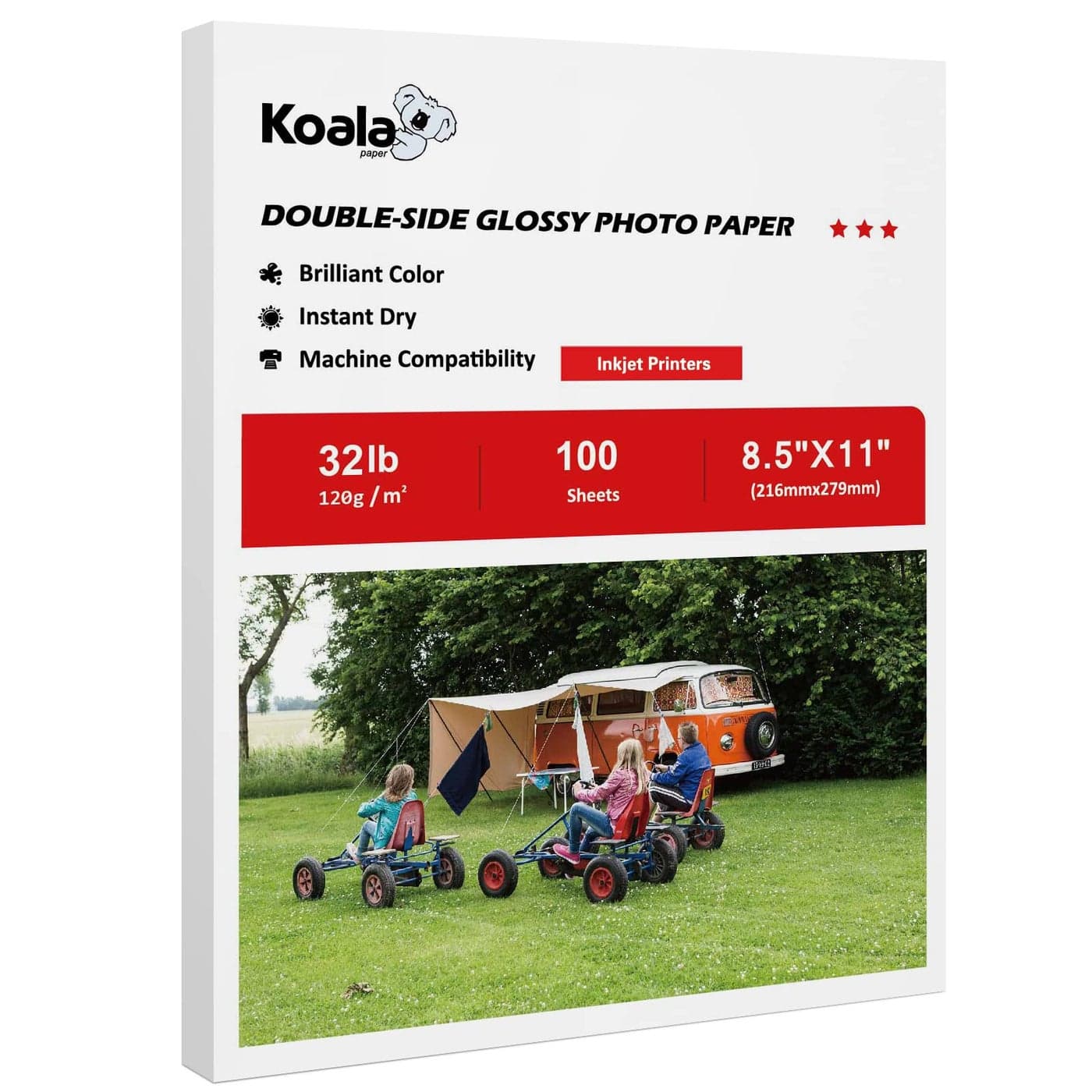 Koala Double Side Thin Glossy Photo Paper 8.5x11 Inches 120gsm 100 Sheets Compatible with Inkjet Printer and Dye Ink 32LB