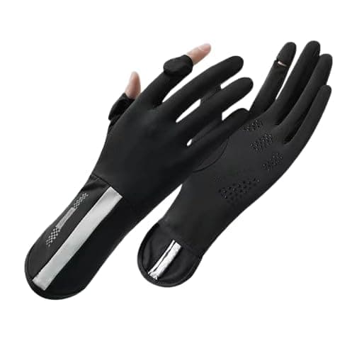 K.K. VillA Hand Gloves for Bike Riding, UV Sun Protection Gloves for Women, Riding Gloves for Sun Protection, Bike Gloves for Women, Non-Slip Touch Screen Design, UPF 50+ Outdoor (Black)