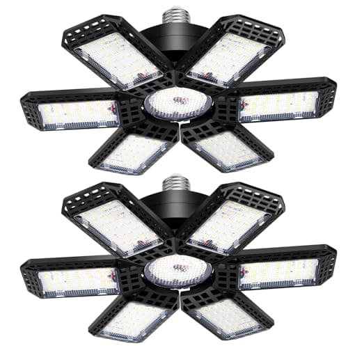 AUDLES 2 Pack Garage Light, 200W 20000LM 6500K LED Shop Lights, Garage Lights Ceiling Led with 6+1 Deformable Panels, Screw in E26/E27 Socket Bulb for Warehouse, Workshop, Basement, Barn Lighting