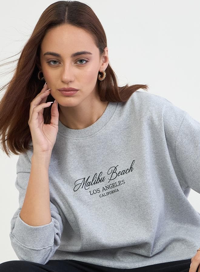 Styli Printed Longline Sweatshirt and Wide Leg Joggers Co-Ords