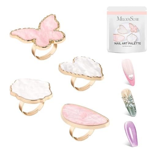 MelodySusie 4PCS Adjustable Resin Nail Art Palette Finger Rings Set Mini Polish Mixing Holder for Gel Acrylics and Pigments NonSlip Design Professional Salon and DIY Artist Essential Tool C Set