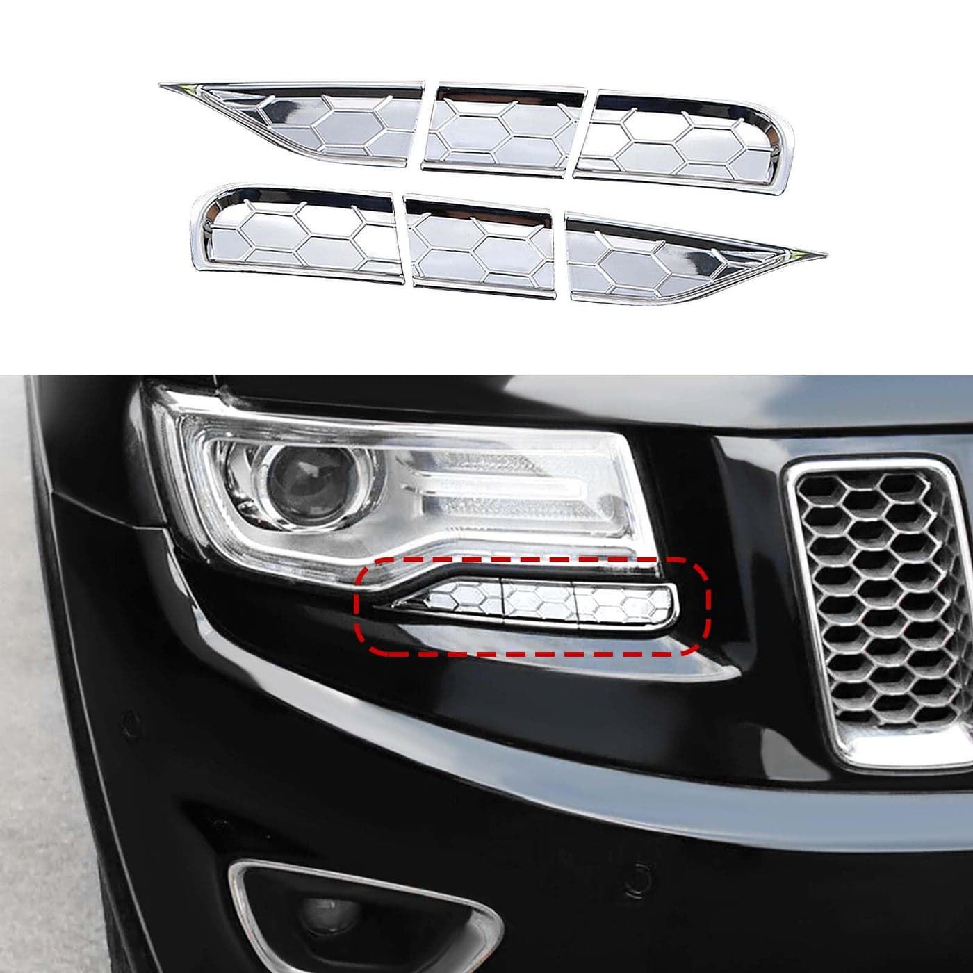 CheroCar Fit for Jeep Grand Cherokee Accessories Chrome ABS Headlight Cleaning Trim Cover Decor Headlight Cleaning Cover for Jeep Grand Cherokee 2014 2015 2016 Exterior Accessories