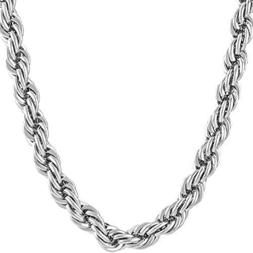 LIFETIME JEWELRY 7mm Rope Chain Necklace 24k Real Gold Plated for Men and Women (20 inches, 2 - White Gold Plated, 1)
