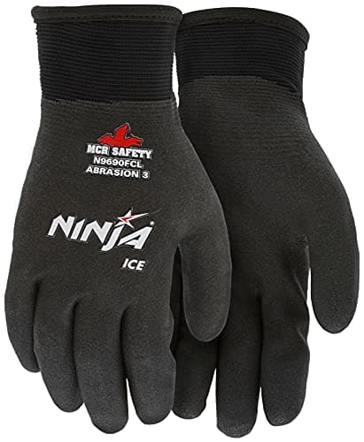 MCR Safety Gloves N9690FCM Ninja ICE Insulated Work Gloves 15 Gauge Black Nylon with Acrylic Terry Interior HPT Coated Medium 1 Pair