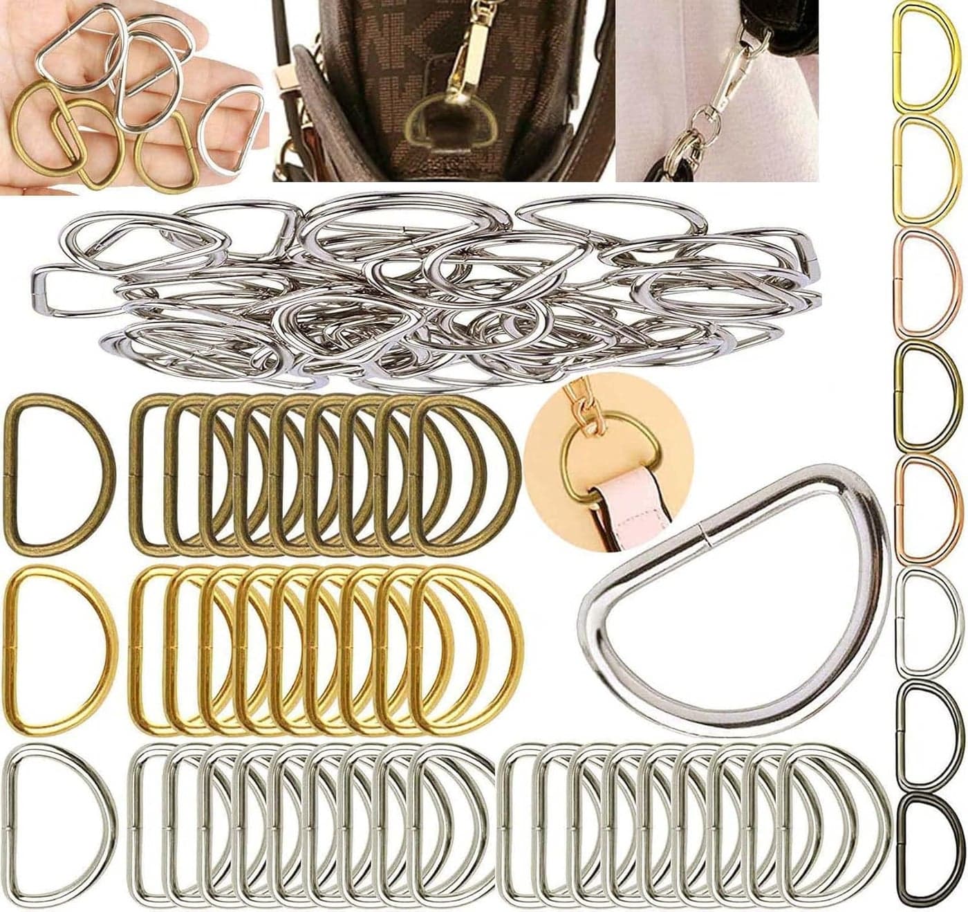 DIY Crafts (15 Pcs, Gold) Metal D Ring Semi-Circular D Ring for Hardware Bags Ring For DIY Accessories Jewellry, Bags, Wallets and Luggage Making Multi Use