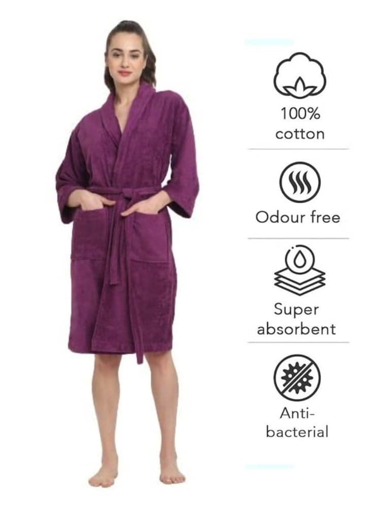 Purple Colour Unisex Hotel Spa Terry Bathrobe Medium Size 100% Cotton Dressing Bathrobe Medium Size Nightwear