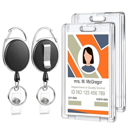2 Set Badge Holder Retractable Clip Heavy Duty Badge Reel with Acrylic Clear Vertical ID Card Badge Holders for Work Office Nurse Teacher Student