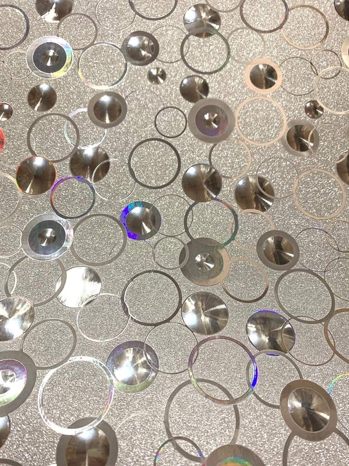 Dundee Deco AZG020 Geometric Glitter Light Silver Yellow Blue Circles Peel and Stick Self Adhesive Removable Wallpaper Roll 18 ft X 18 in 55m X 45cm 266 sq ft 25 sq m